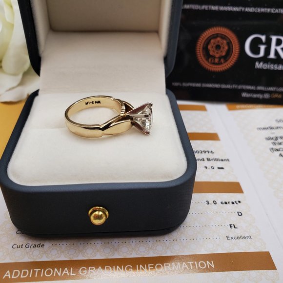 14K Solid  Yellow and White Gold 3 Carats Moissanite Engagement Ring D- FL - Picture 6 of 11